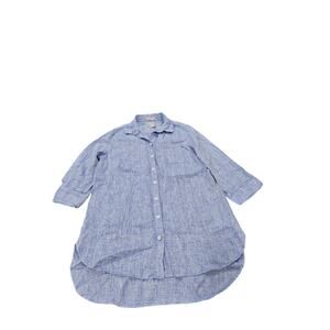 Chico's Linen Tunic Top Blue 3/4 Sleeve Button-Up Coastal Classic Size 0 XS 0 2